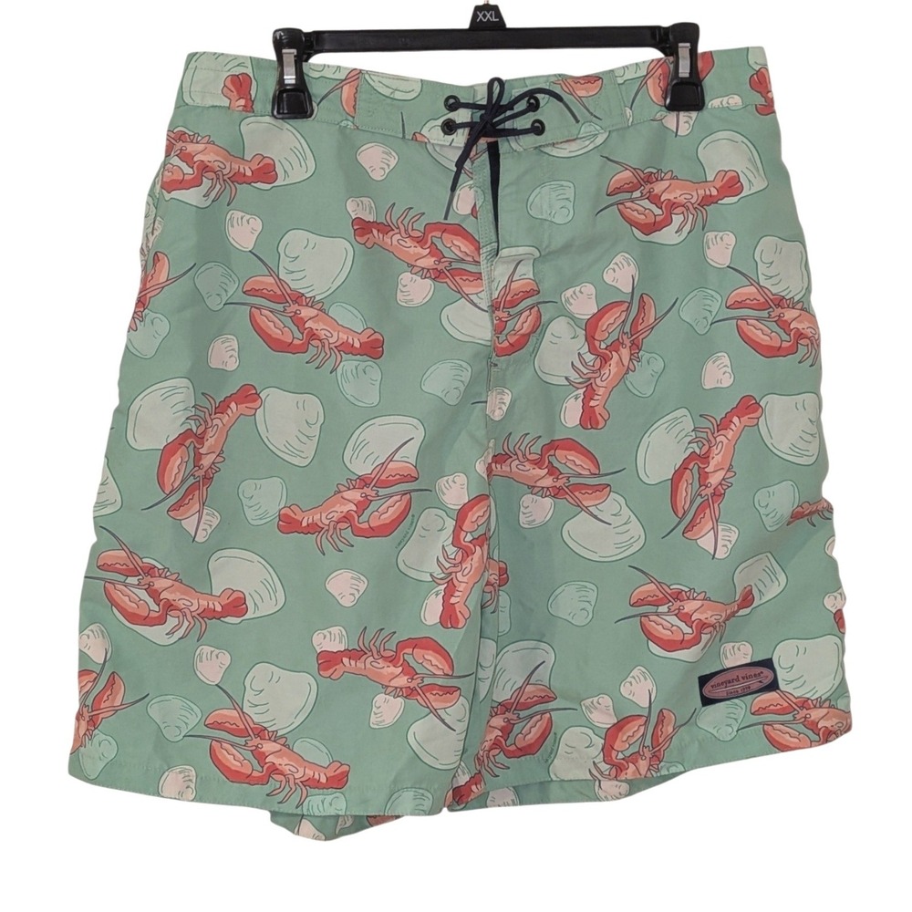 Vineyard Vines Men Large Lobster Shell Print Board Shorts Swim Trunks Mint Green